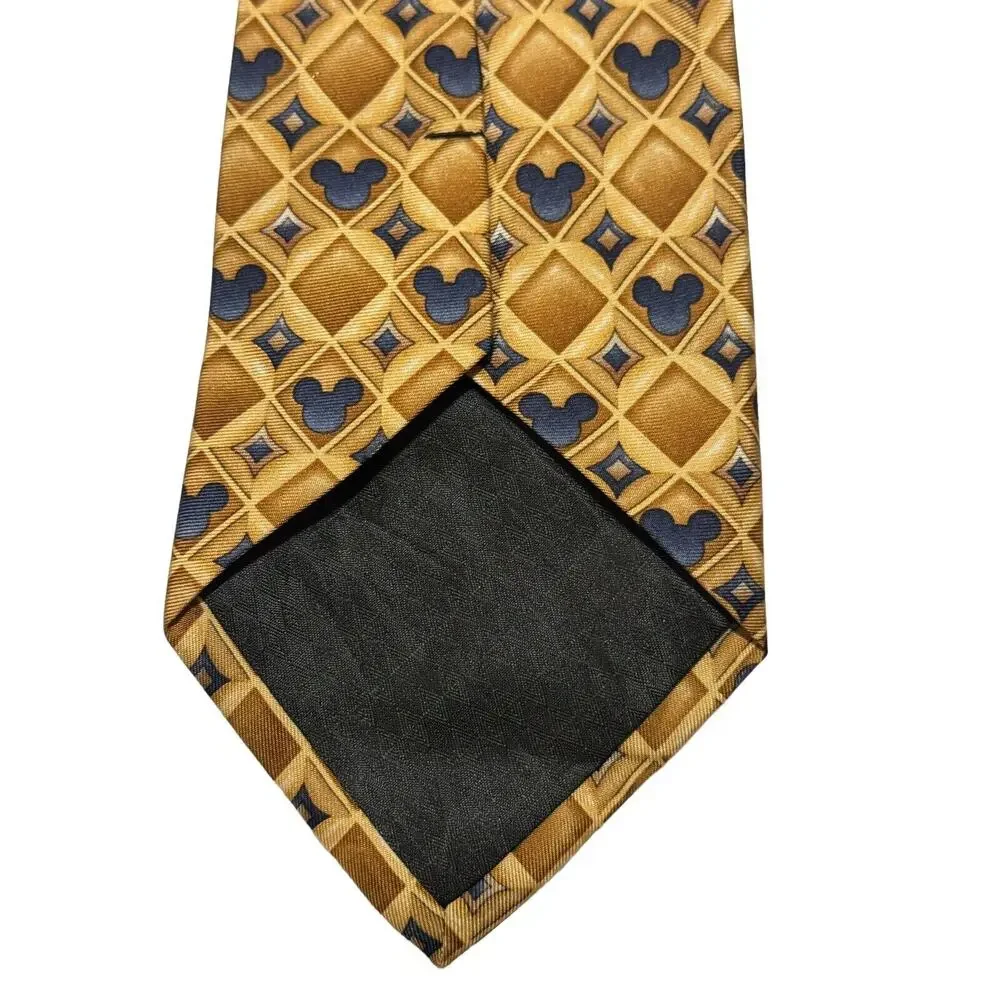 Walt Disney World Mickey Mouse Gold Blue Novelty Necktie 100% Silk